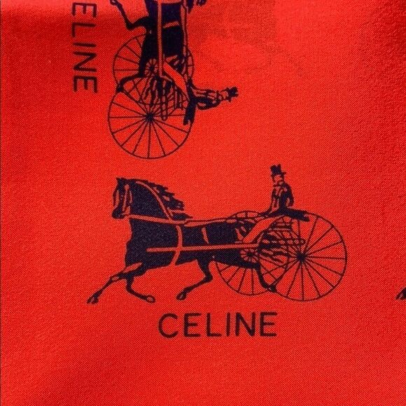 Celine red silk scarf horse and carriage border - Picture 1 of 7